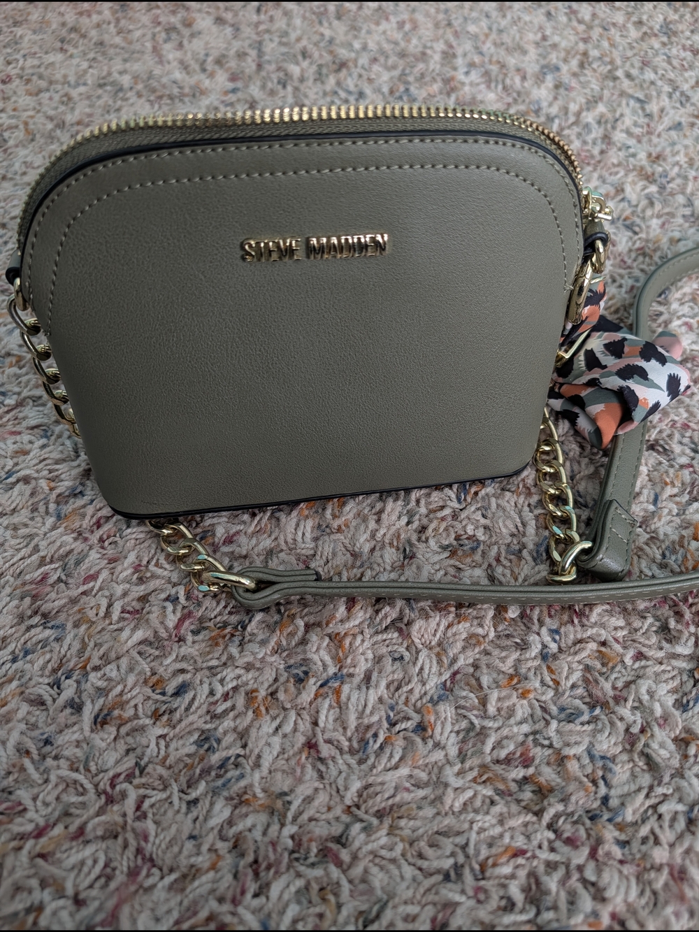 Steve Madden Olive Green Crossbody with Gold Chain and Scarf Accent